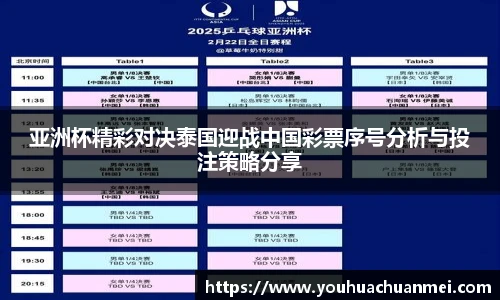 亚洲杯精彩对决泰国迎战中国彩票序号分析与投注策略分享